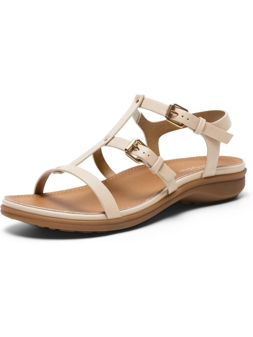 Women's Beige Soft Flexible Arch Support Adjustable Gladiator Buckle Sandals